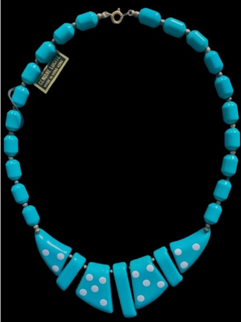 Genuine Lucite Turquoise / Teal Statement Art Deco MCM Necklace 1950s - 1980s